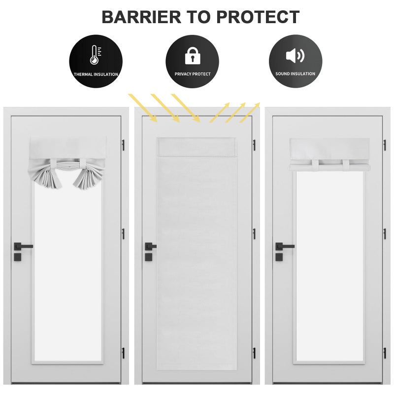 YSYY 100% Blackout French Door Curtains, Wrinkle Free , Room Darkening, Blocks Light and Heat Through Glass Door Window. Drill-Free, Easy Installed Door Window Curtains. (Greyish White, 26""x80"") - Image 4
